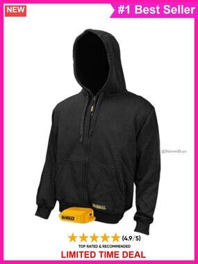 DEWALT Bare Hooded Heated Jacket Polyester Wind Resistant Zip Up Cold Weather